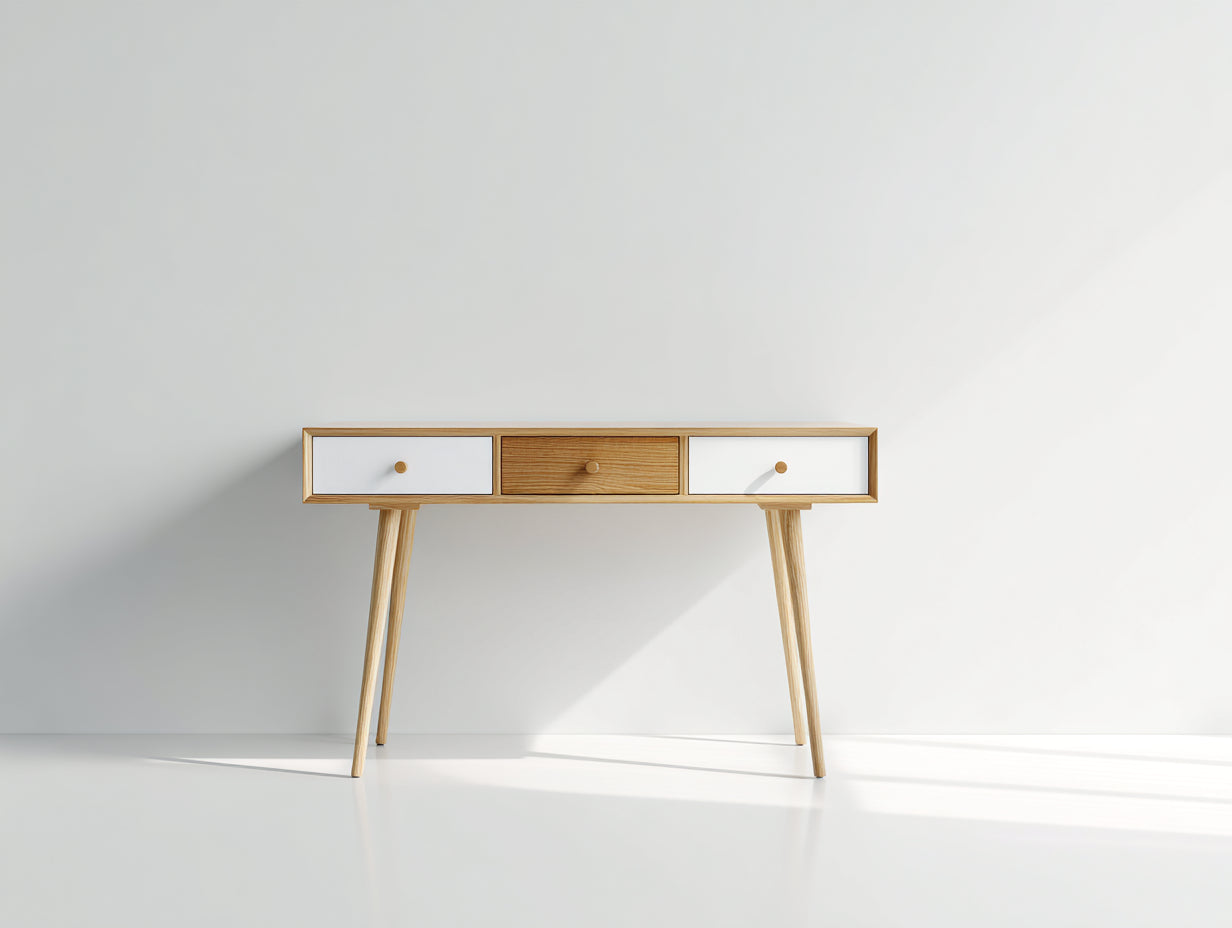 Scrivania - legno-MDF - 126x48x77 cm - bianco-rovere chiaro - stile nordico moderno