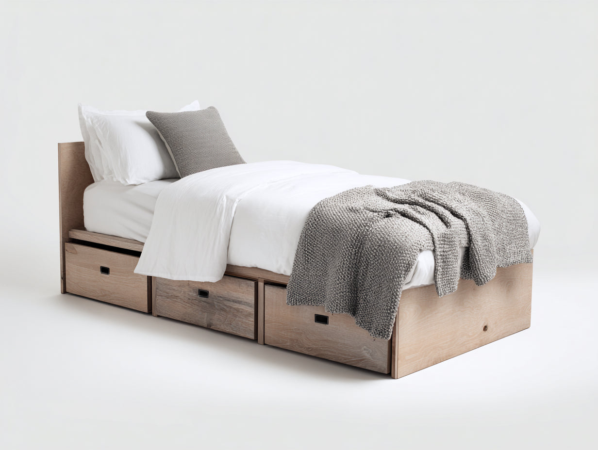 Letto singolo-Legno-216x106x101 cm-Rovere naturale-Stile contemporaneo