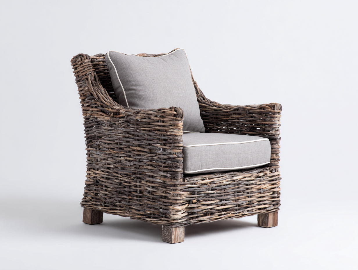 Poltrona da giardino - rattan - 87x85x89 cm - Naturale-Grigio chiaro - stile intrecciato