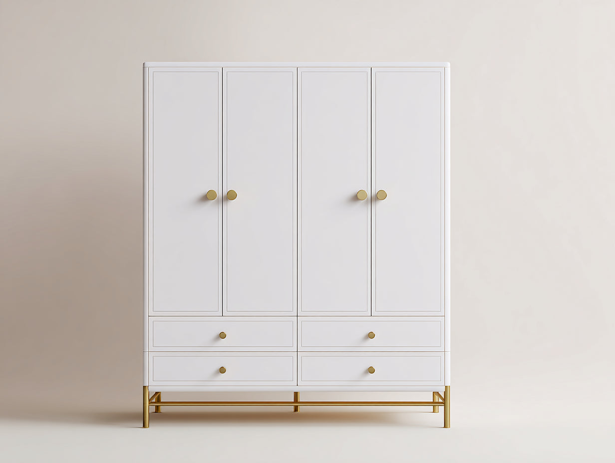 Armadio - pannello-metallo - 168x56x194 cm - bianco-oro - stile moderno
