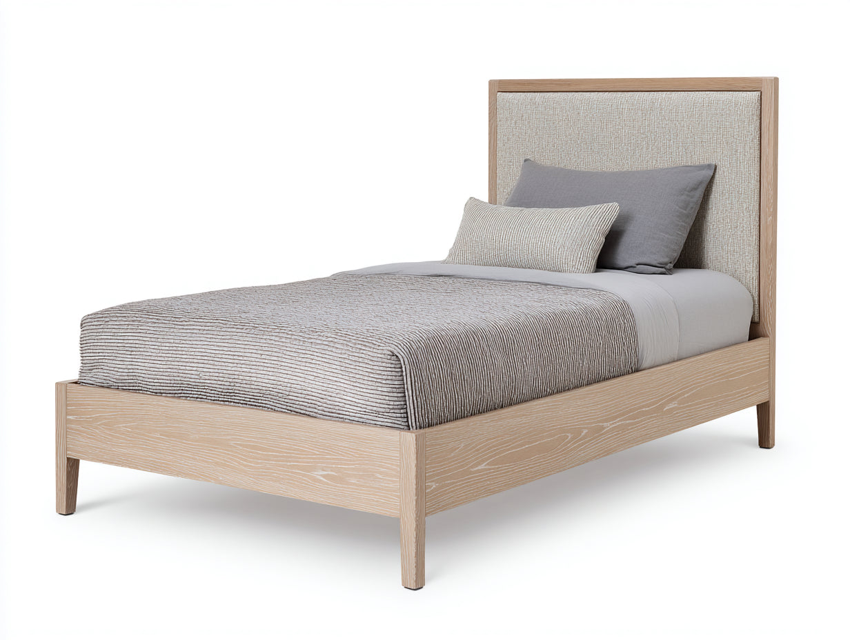Letto singolo-Legno-Tessuto-209x104x120 cm-Rovere chiaro-Beige-Stile naturale