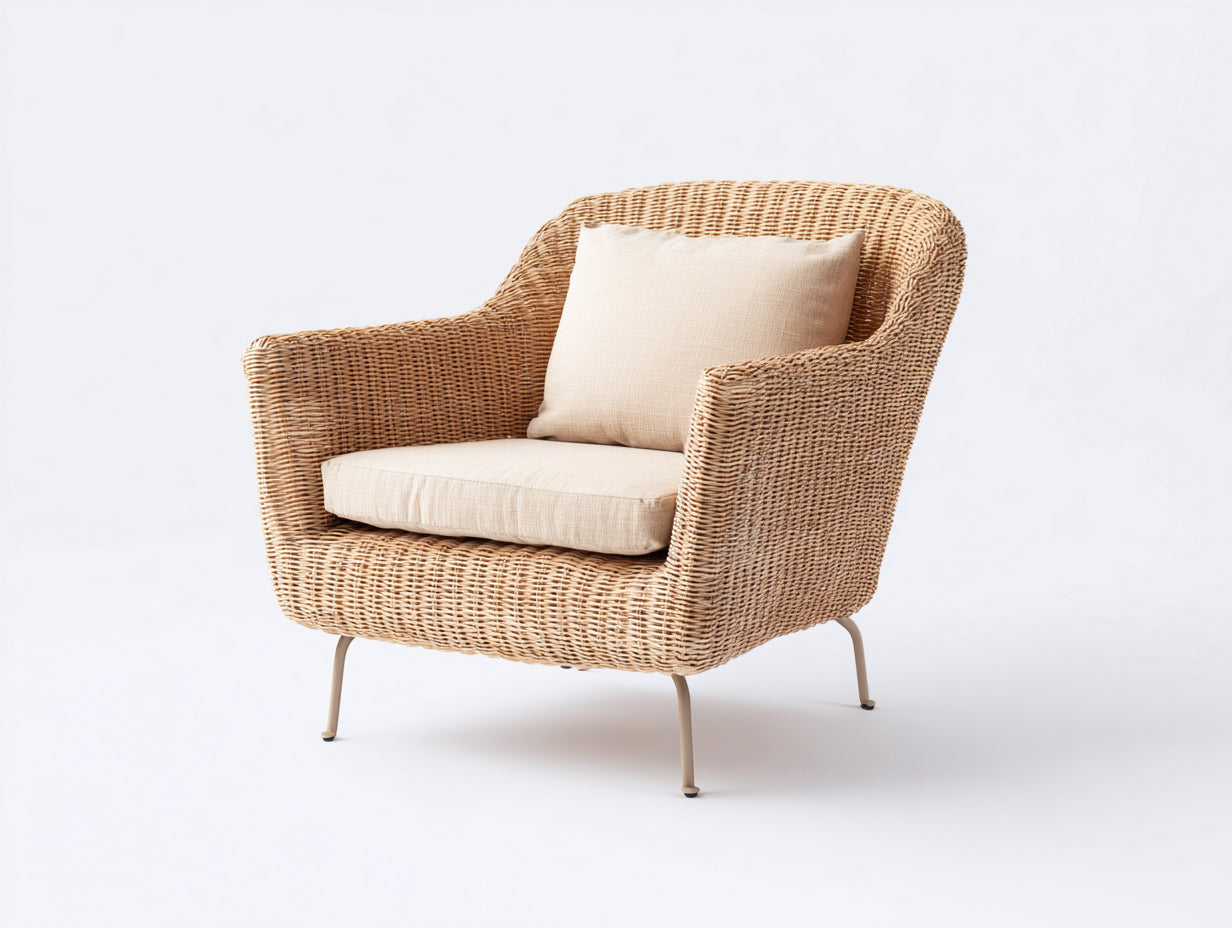 Poltrona da giardino - Rattan-tessuto - 82x78x83 cm - Naturale-Beige - Retrò leggero