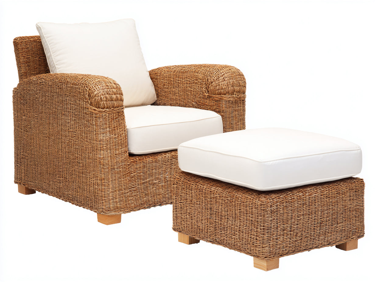 Poltrona da giardino - rattan - 86x84x89 cm - Naturale-Beige - stile intrecciato