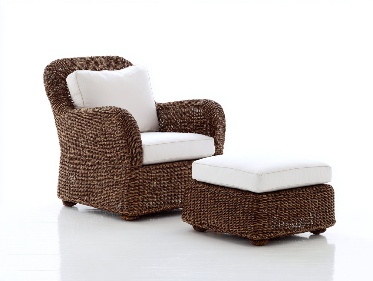Poltrona da giardino - rattan - 88x85x90 cm - Naturale-Beige - stile intrecciato