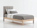 Letto singolo-Legno-Tessuto-212x106x118 cm-Rovere chiaro-Grigio chiaro-Stile moderno