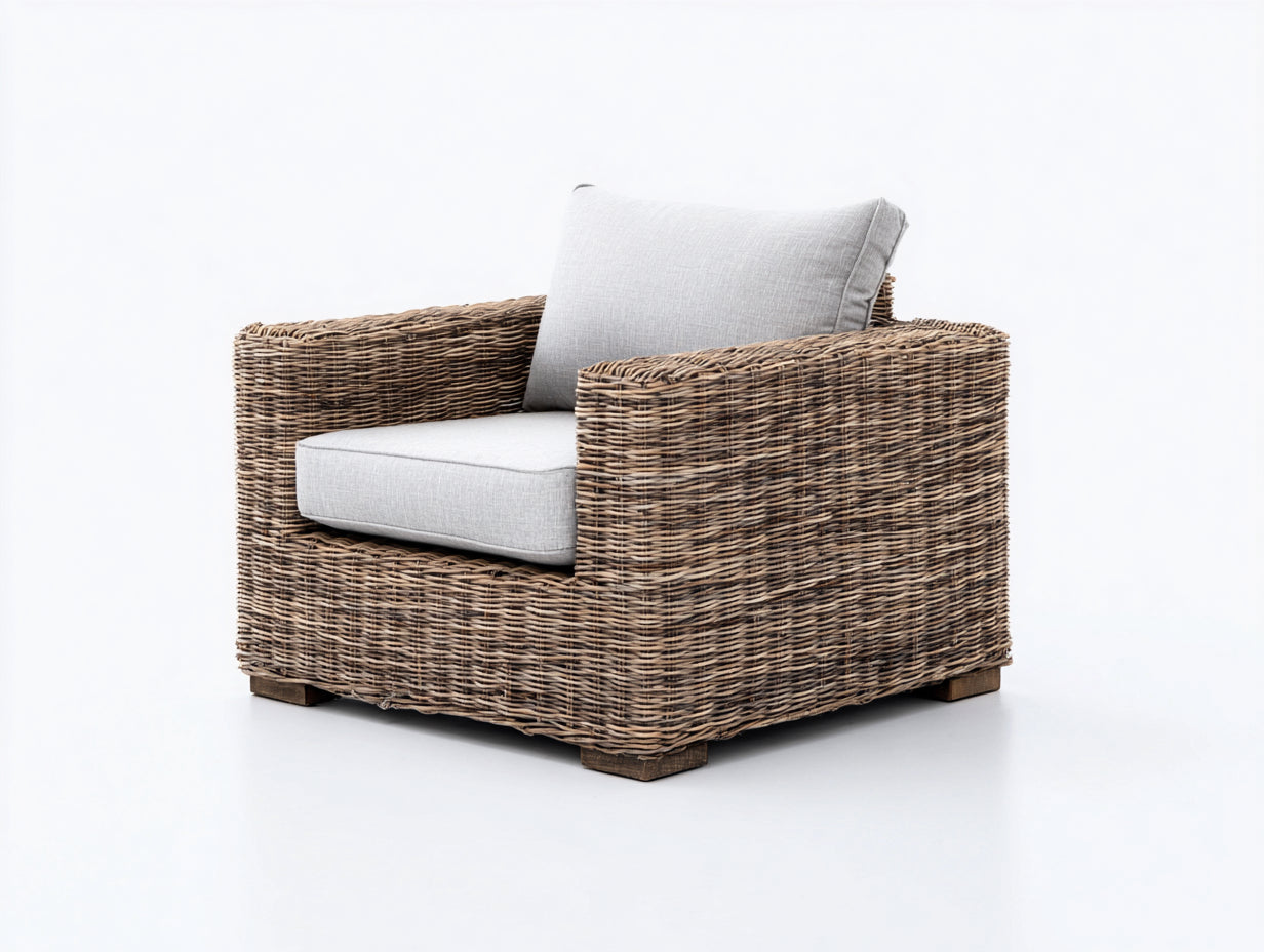 Poltrona da giardino - rattan - 86x84x88 cm - Naturale-Grigio chiaro - stile intrecciato