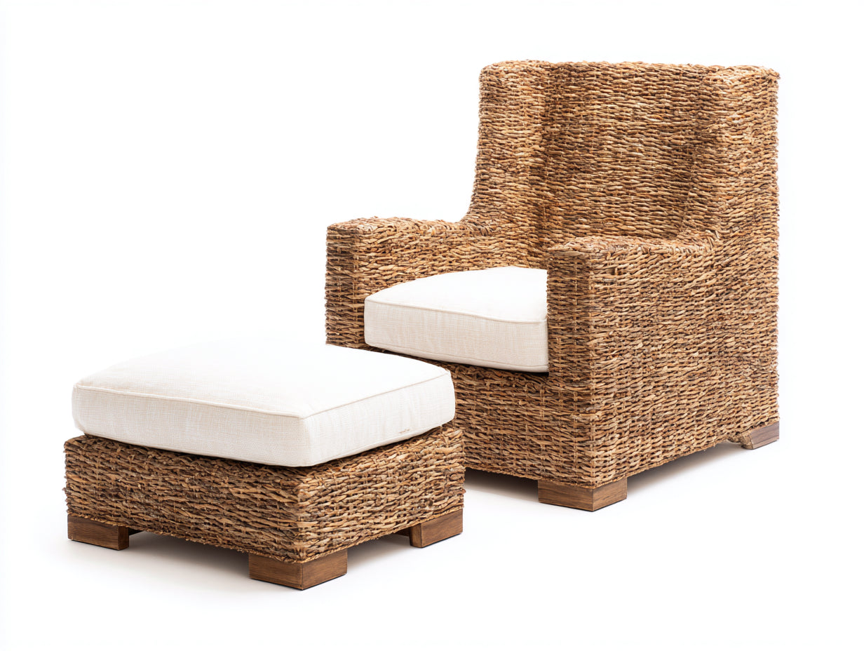 Poltrona da giardino - rattan - 85x83x88 cm - Naturale-Beige - stile intrecciato