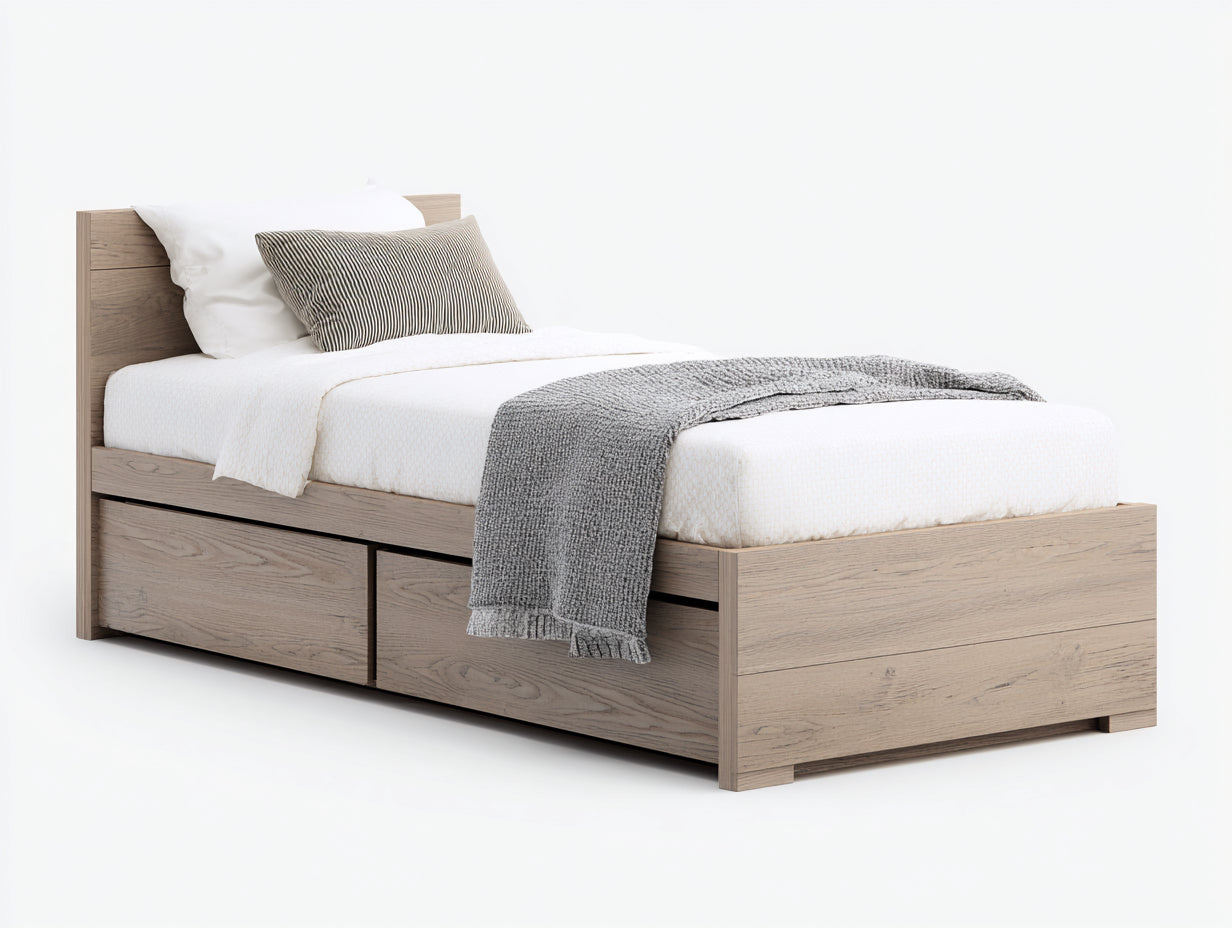 Letto singolo-Legno-212x104x108 cm-Rovere grigio chiaro-Stile funzionale