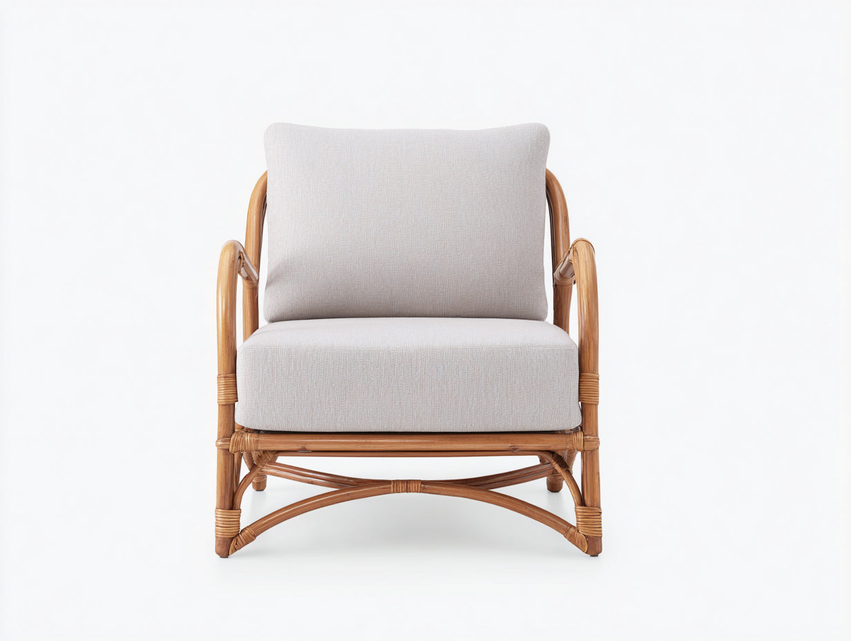 Poltrona da giardino - Rattan-tessuto - 72x75x82 cm - Naturale-Grigio chiaro - Vintage naturale