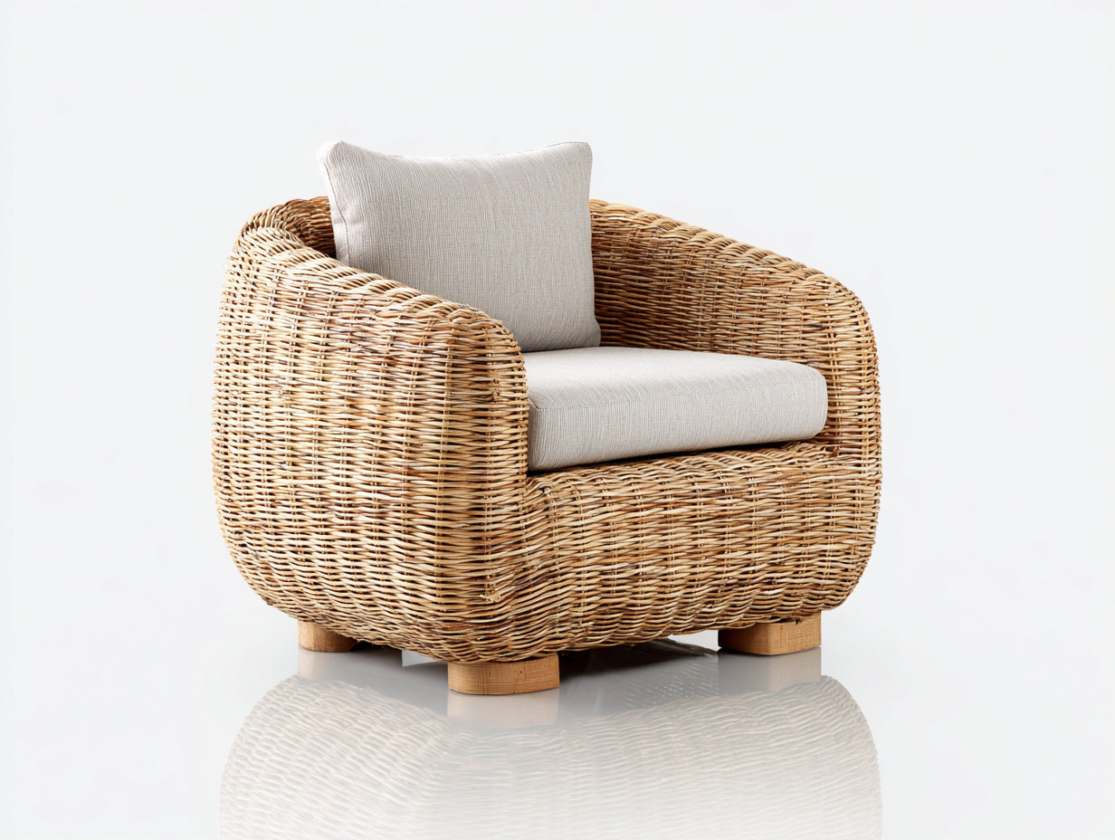 Poltrona da giardino - Rattan-legno-tessuto - 86x78x72 cm - Naturale-Beige - Boho moderno