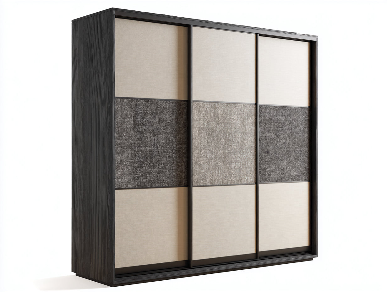 Armadio - Legno-pannello - 180x60x220 cm - Nero-Beige-Grigio - Moderno scorrevole