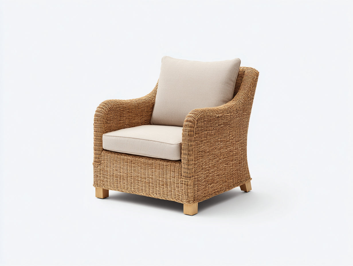 Poltrona da giardino - rattan - 84x82x87 cm - Naturale-Beige - stile intrecciato