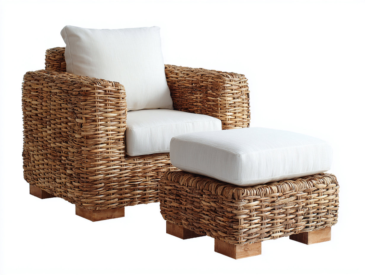 Poltrona da giardino - rattan - 84x81x87 cm - Naturale-Beige - stile intrecciato