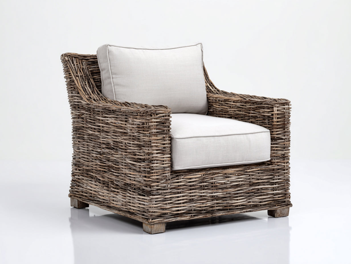 Poltrona da giardino - rattan - 85x83x87 cm - Naturale-Grigio chiaro - stile intrecciato