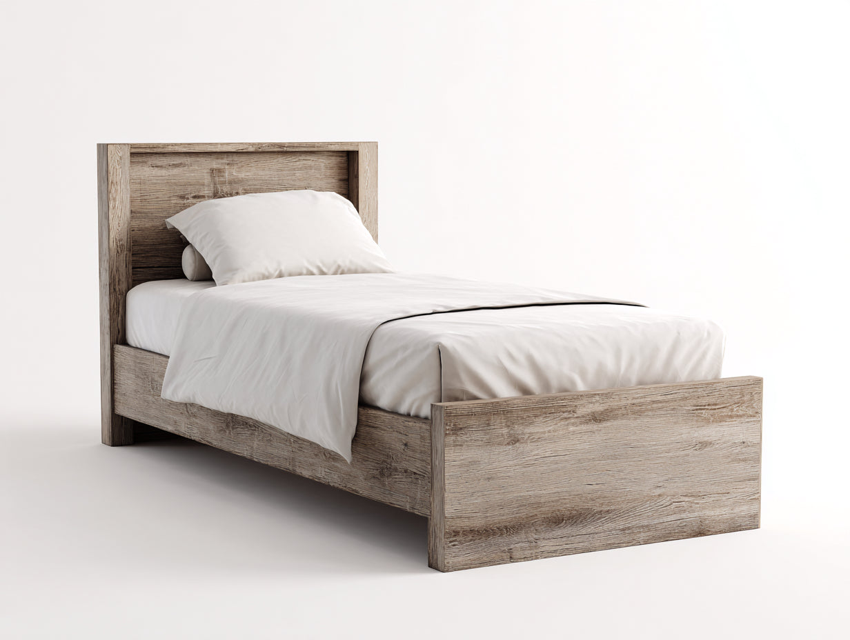 Letto singolo-Legno-208x103x112 cm-Rovere grigio chiaro-Stile rustico moderno