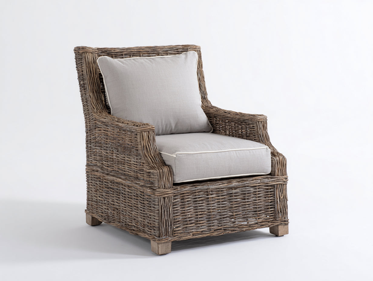 Poltrona da giardino - rattan - 87x85x89 cm - Naturale-Grigio chiaro - stile intrecciato