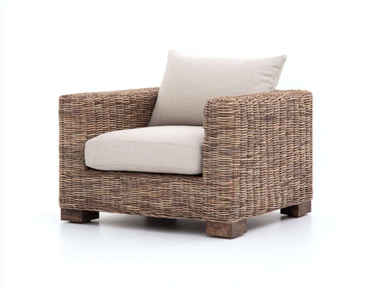 Poltrona da giardino - Rattan-tessuto - 88x80x70 cm - Marrone naturale-Beige - Rustico moderno