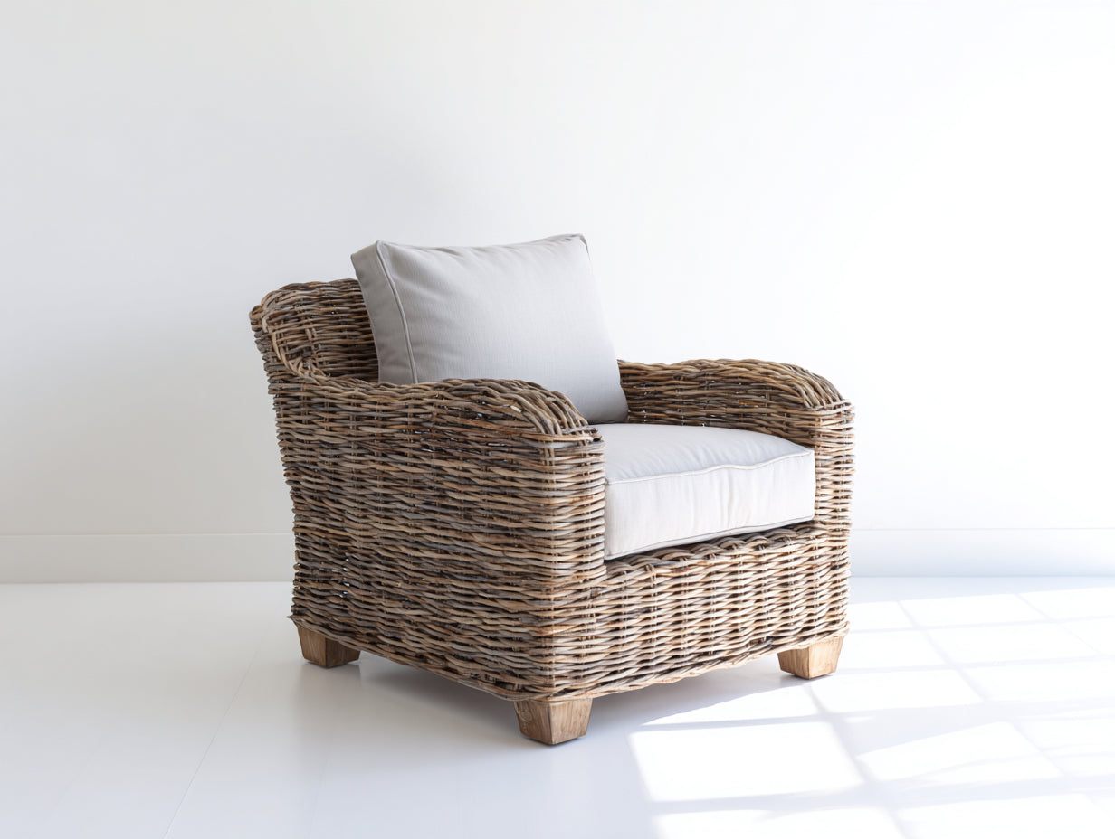 Poltrona da giardino - rattan - 85x83x88 cm - Naturale-Grigio chiaro - stile intrecciato