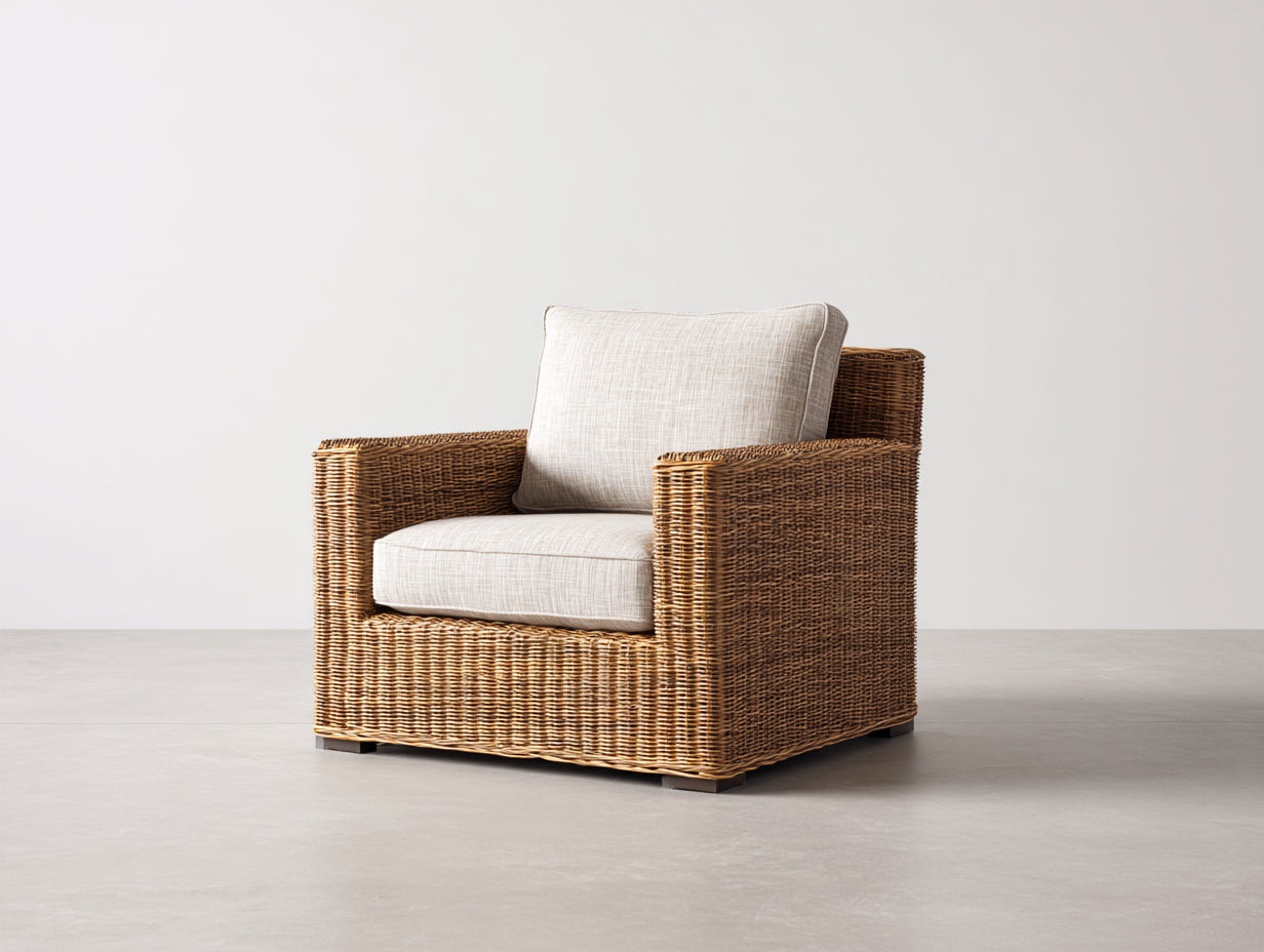 Poltrona da giardino - rattan - 85x82x87 cm - Naturale-Beige - stile intrecciato
